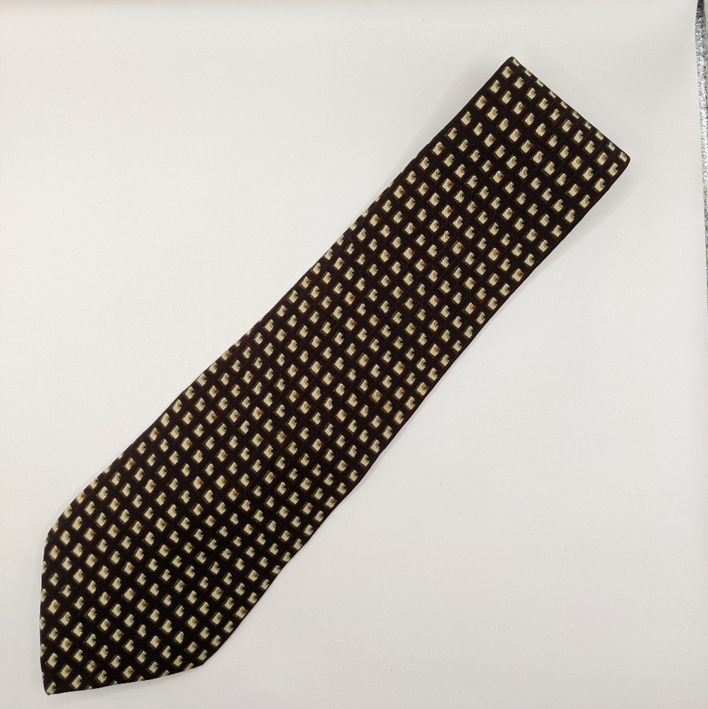 Courreges Homme - Burgundy and Tan Geometric Pattern Men's Neck Tie